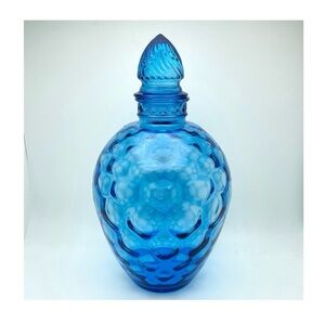 Vintage MCM Wheatonware Blue Honeycomb Bubble Glass Decanter with stopper D2